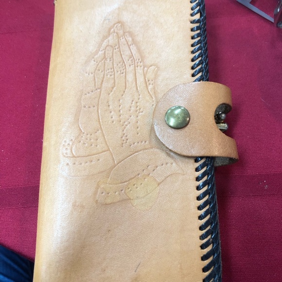 unbranded Handbags - Tan Leather Wallet with Praying Hands Design